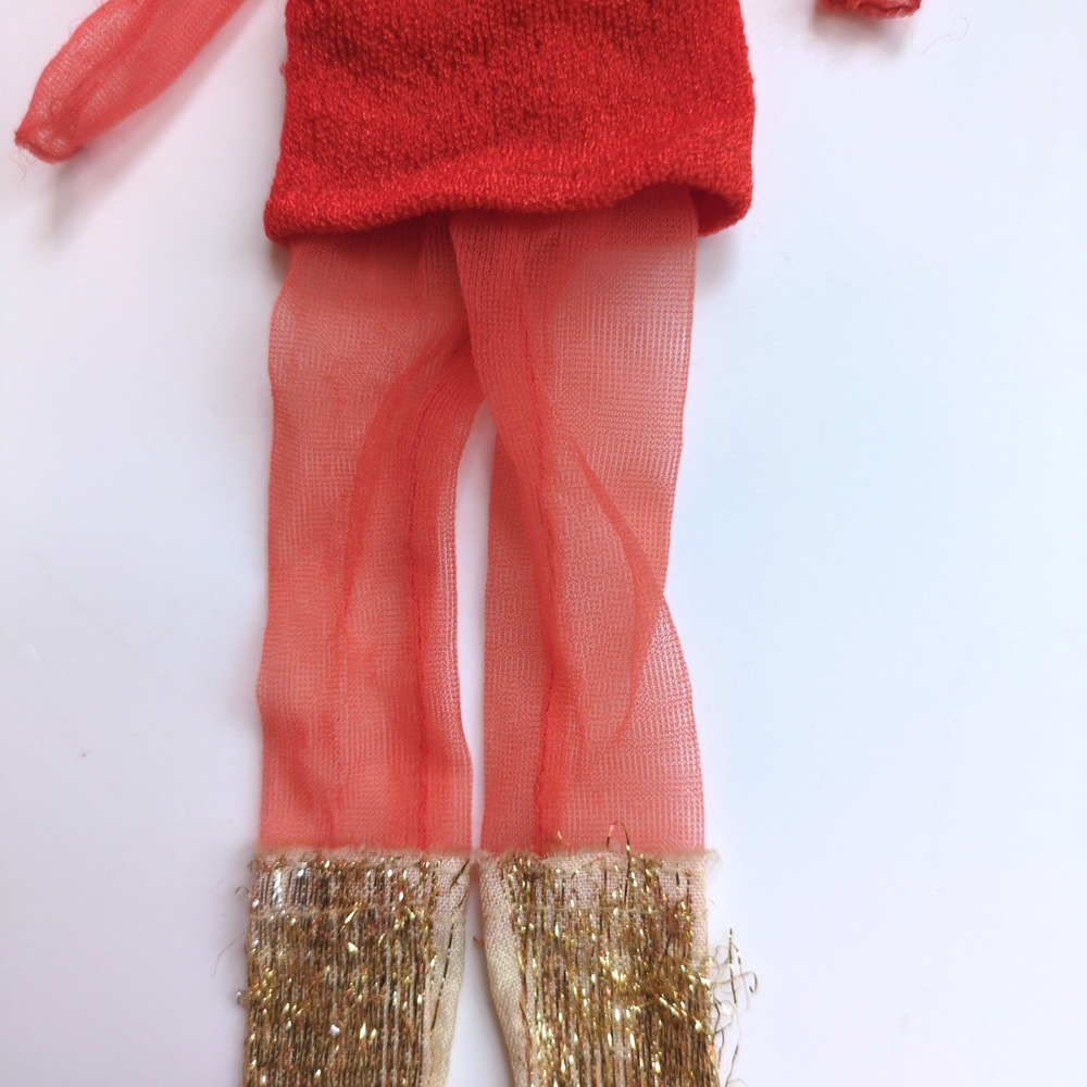 Vtg 70's Live Action PJ Barbie Outfit #1156 Orange Dress Gold Eyelash Boots - Picture 4 of 6